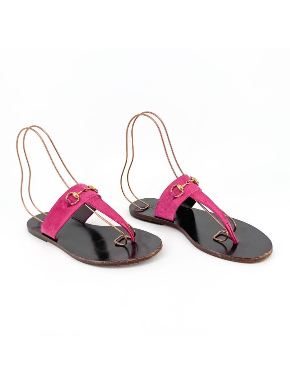 Gucci Horsebit T-Strap Flip Flop Thong Flat Sandal Pink Suede Size 38 US 8 Women